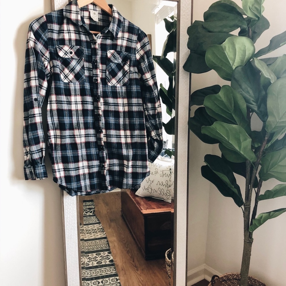 Navy Flannel Button Down Top